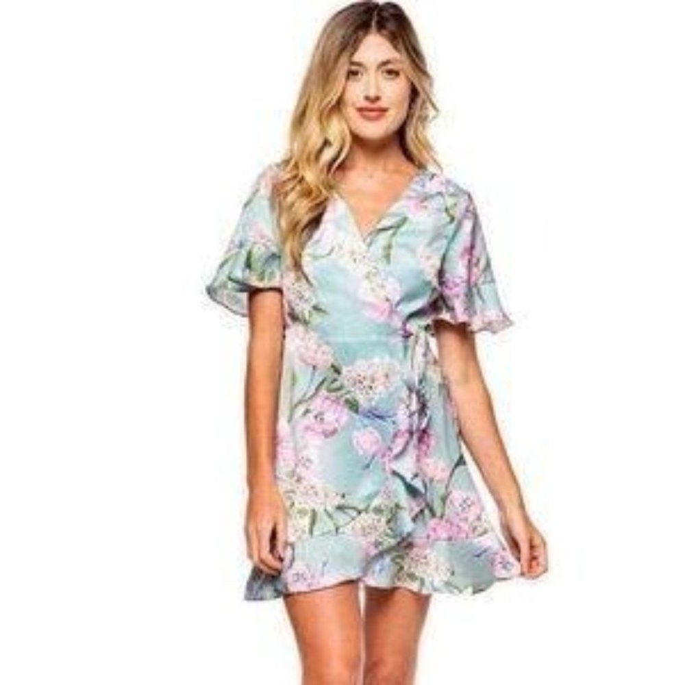 Show Me Your Mumu Evelyn Mini Wrap Dress Floral